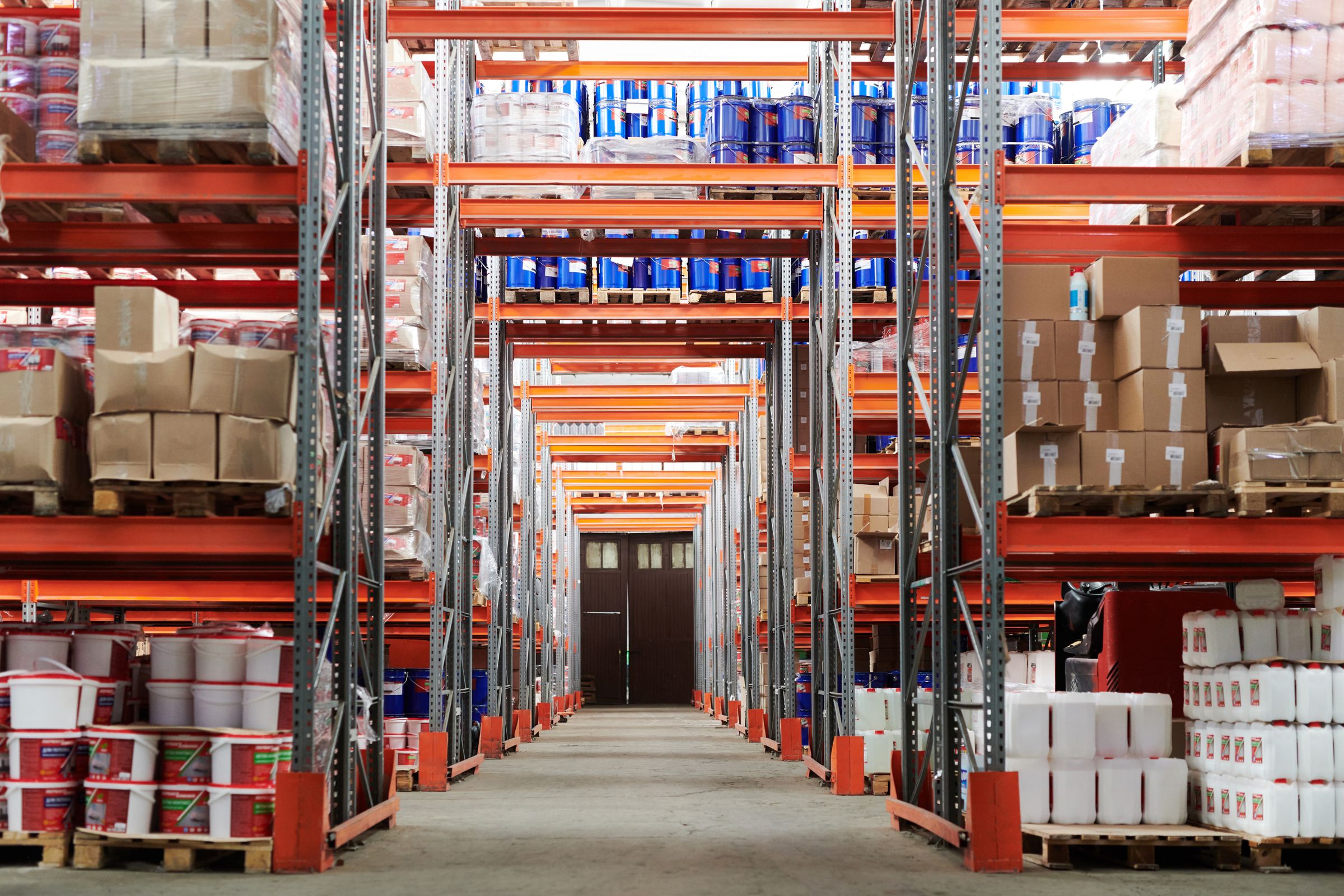Warehouse racking with organized inventory