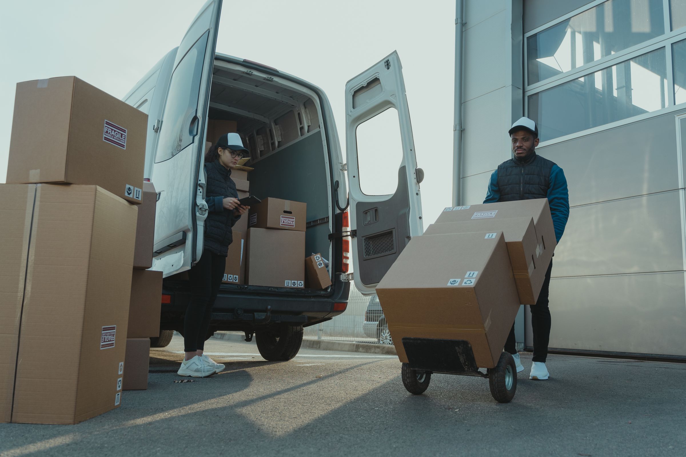 Packed cartons being prepared for dispatch